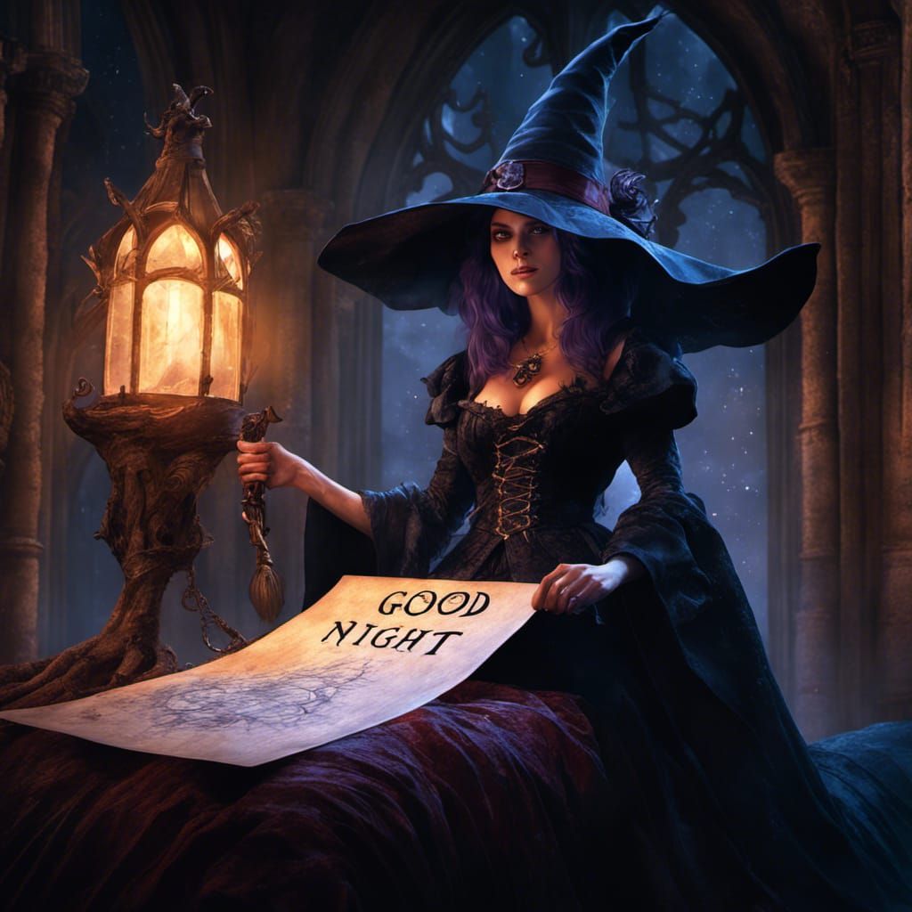 Gothic Witch Wishes Good Night: Fantasy Concept Art
