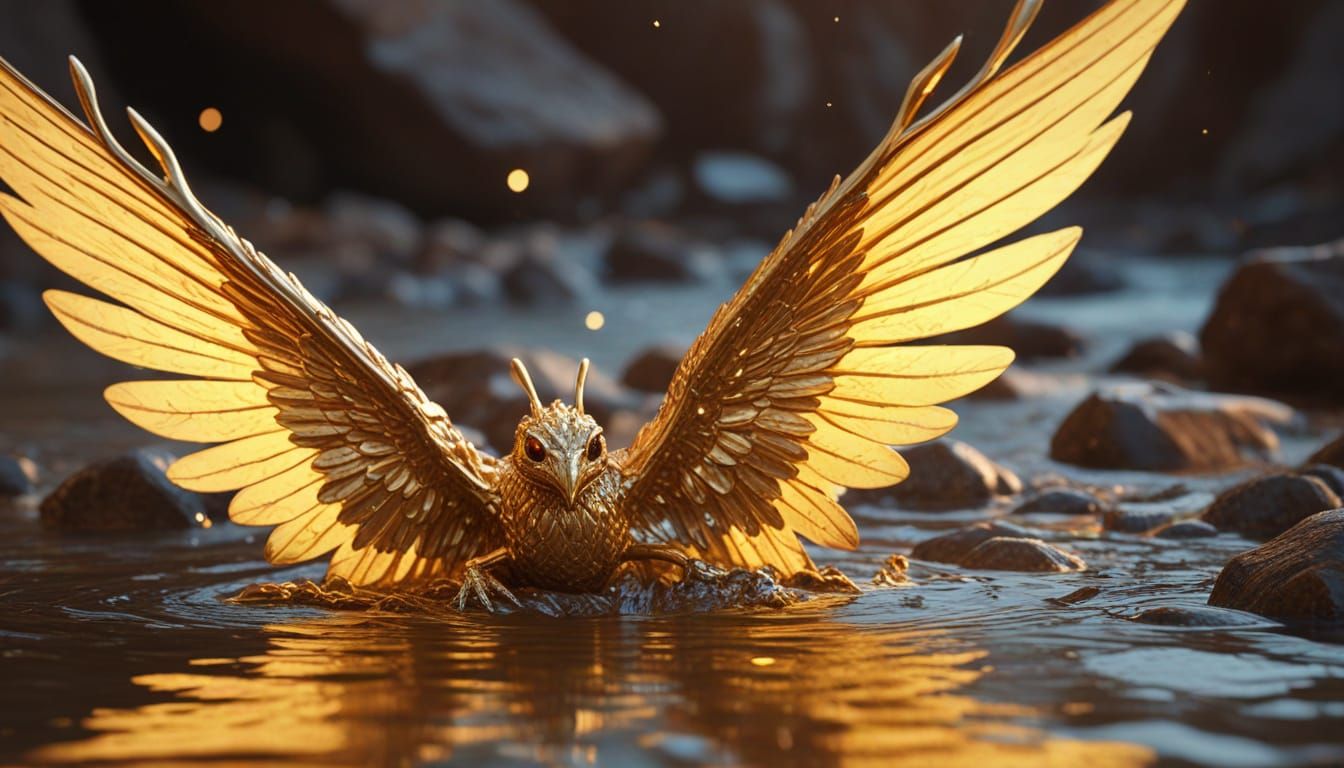 Liquid Gold Creatures in Molten River: Fantasy Art