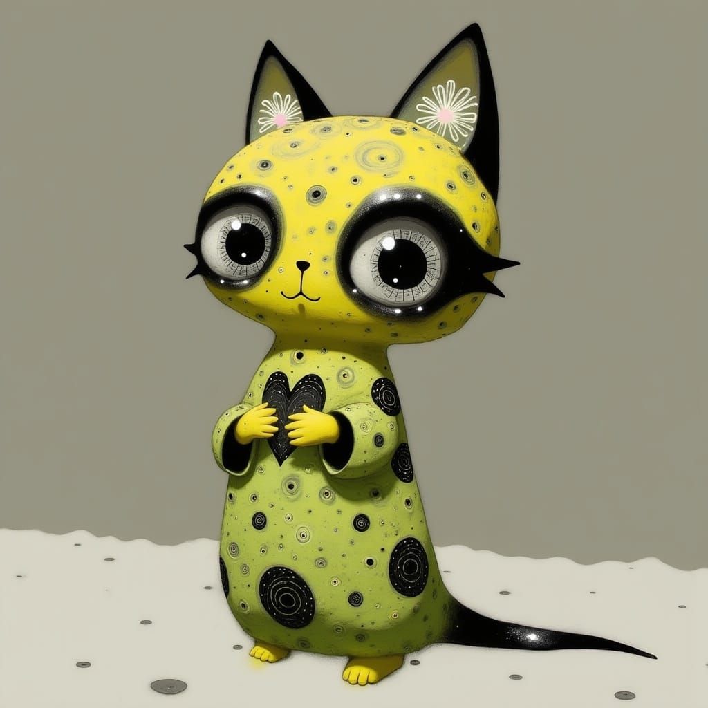 Wemyss-Style Whimsical Cat with Vibrant Glaze