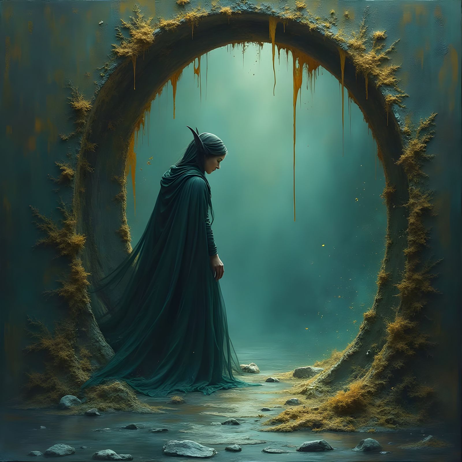 Surreal Dark Fantasy Figure Examines Ancient Portal
