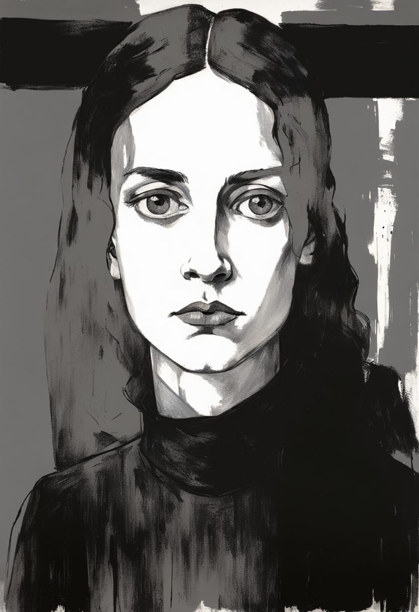 Brooding Woman: An Expressionist Portrait in Schiele's Style