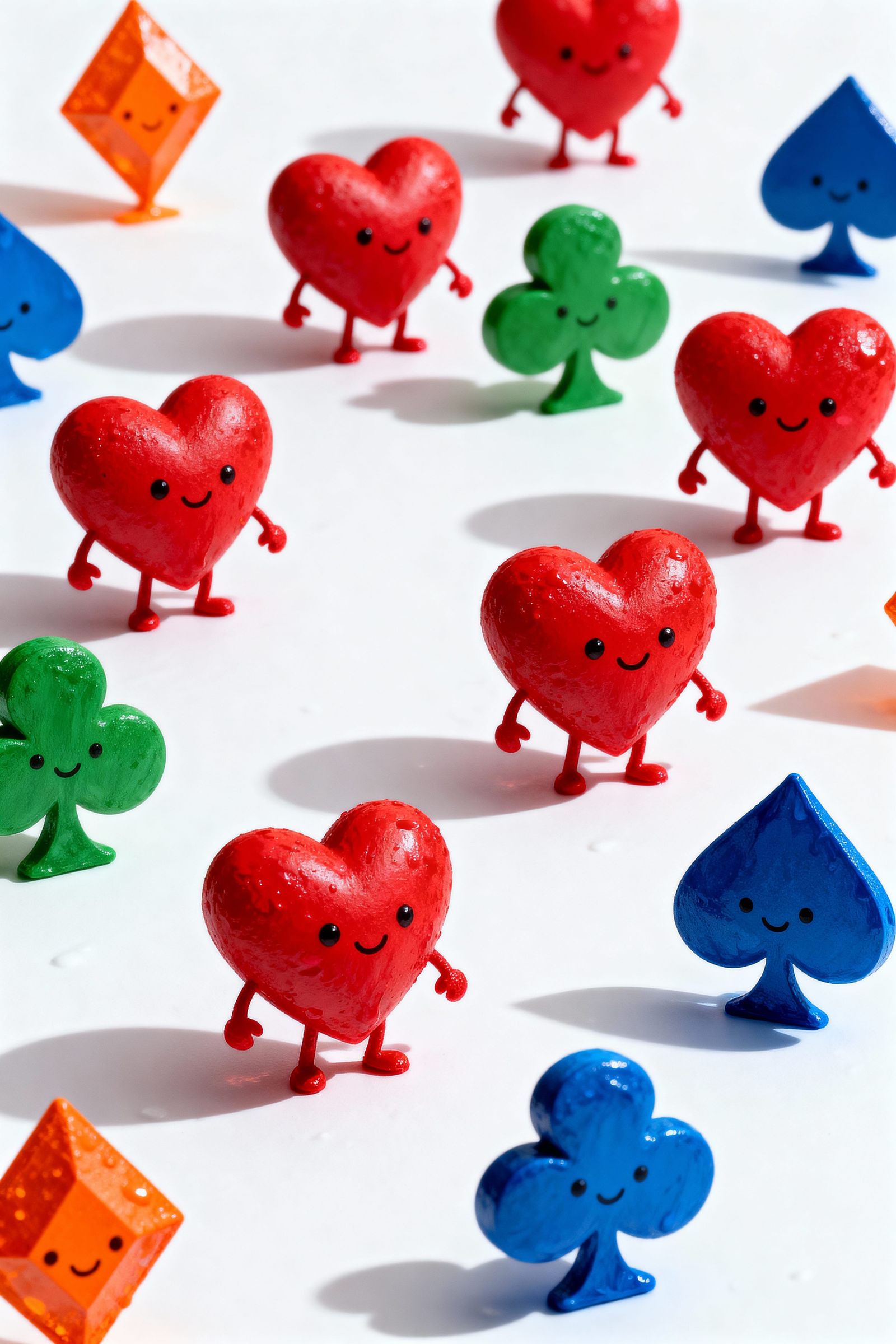 Cute Heart, Diamond, Club, Spade Creatures in Splash Art Sty...