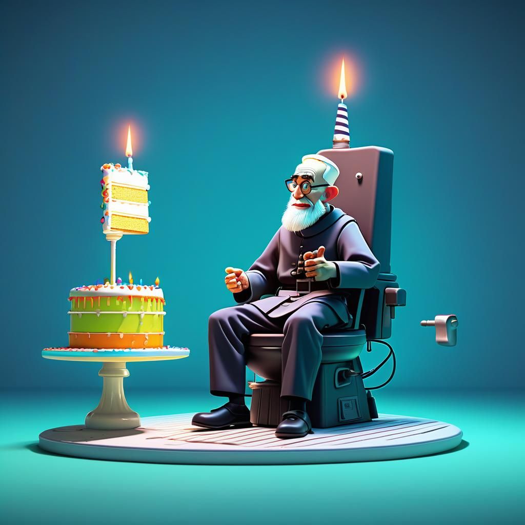 Electric Chair Toilet with Cake: Pixar-Style 3D Art