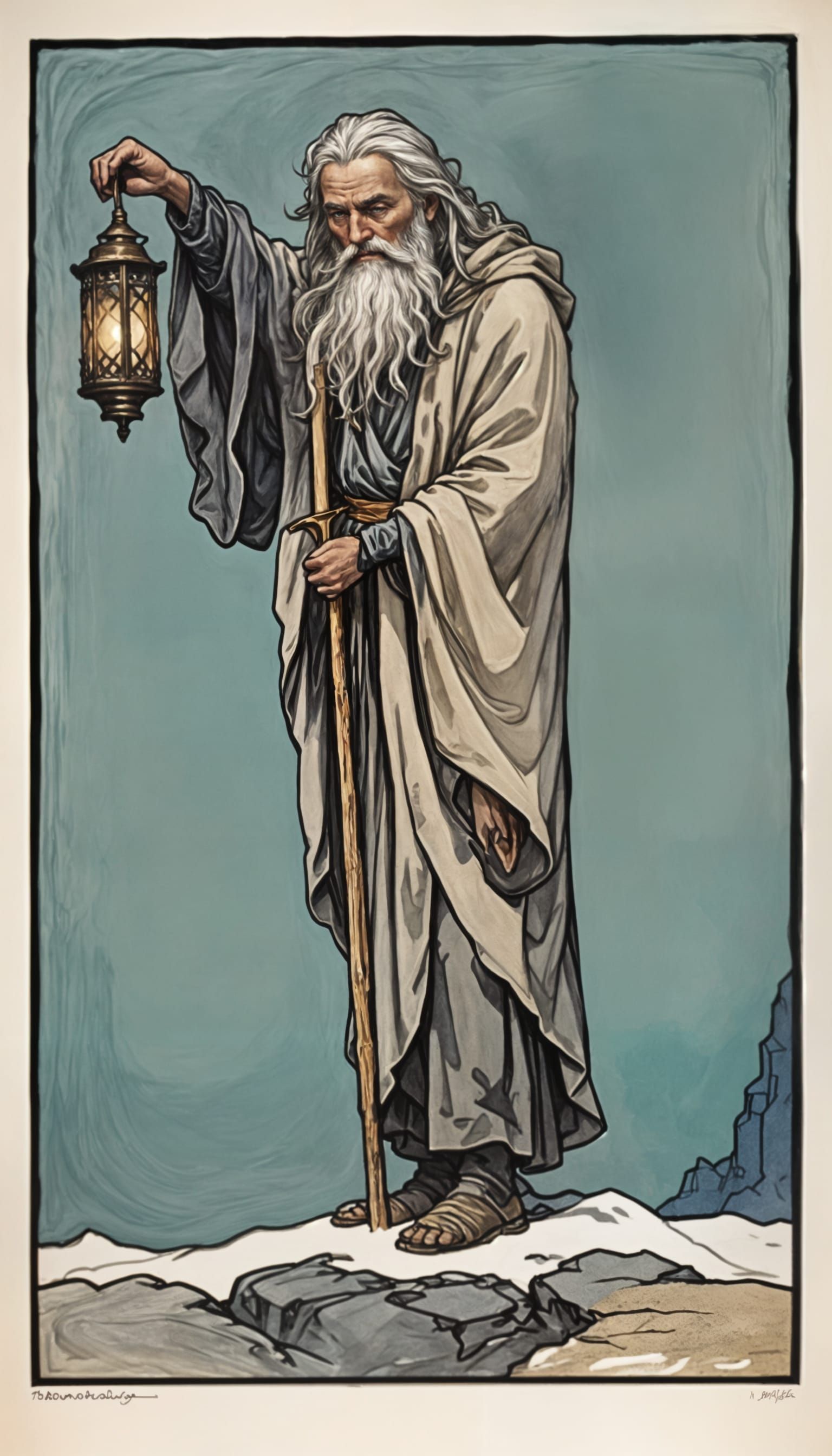 Elderly Sage in a Windswept Landscape as a Vibrant Oil Paint...