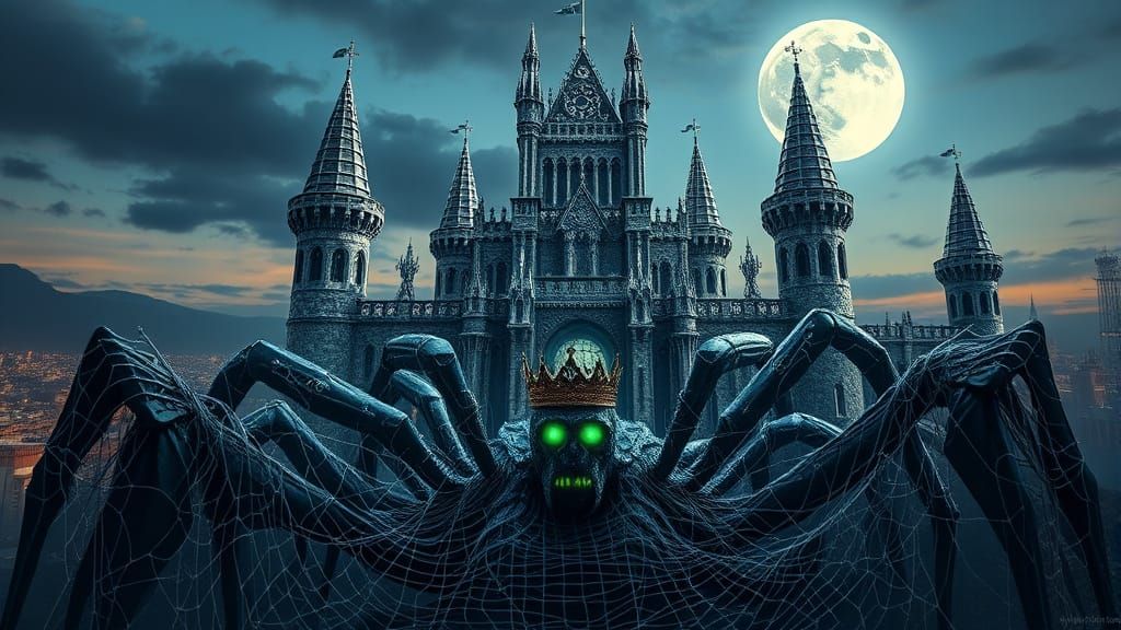 Regal Spider King Overseeing A Castle of Webs