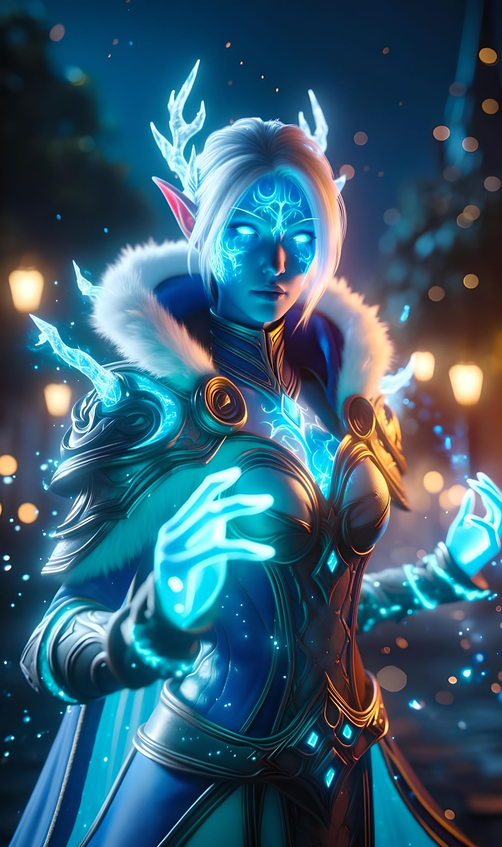 Bioluminescent Ice Mage Fantasy Portrait