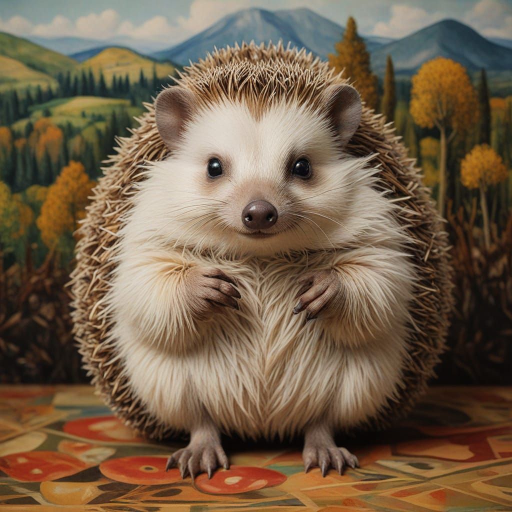 Hedgehog Adventures: Airbrush Art in Cezanne Klimt Style