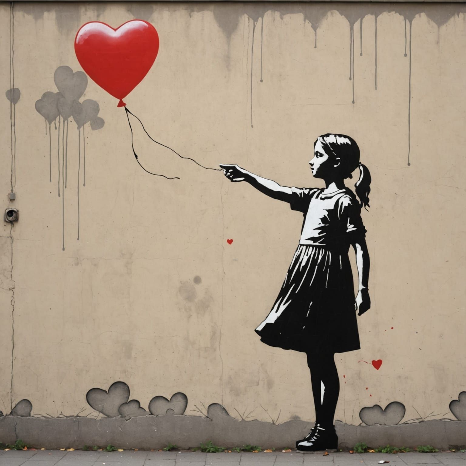 Girl with Heart Balloon in Banksy Graffiti Style