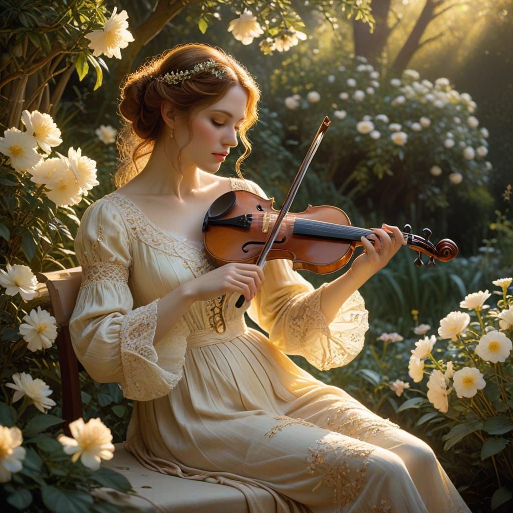 Serene Violinist in a Whimsical Garden