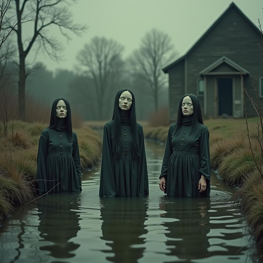 Vintage Photo of Witchy Women Bathing by Farm