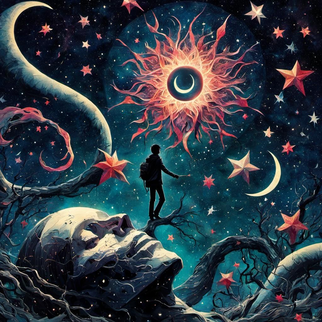 Surreal Starry Night Silhouette in Anime Style