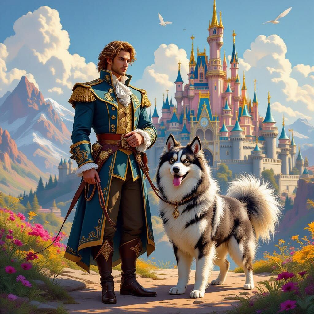 Fantasy Prince and Dog in a Detailed Matte Painting