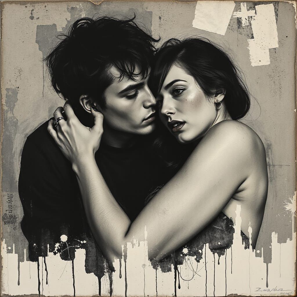 Evocative Embrace as Oil Painting