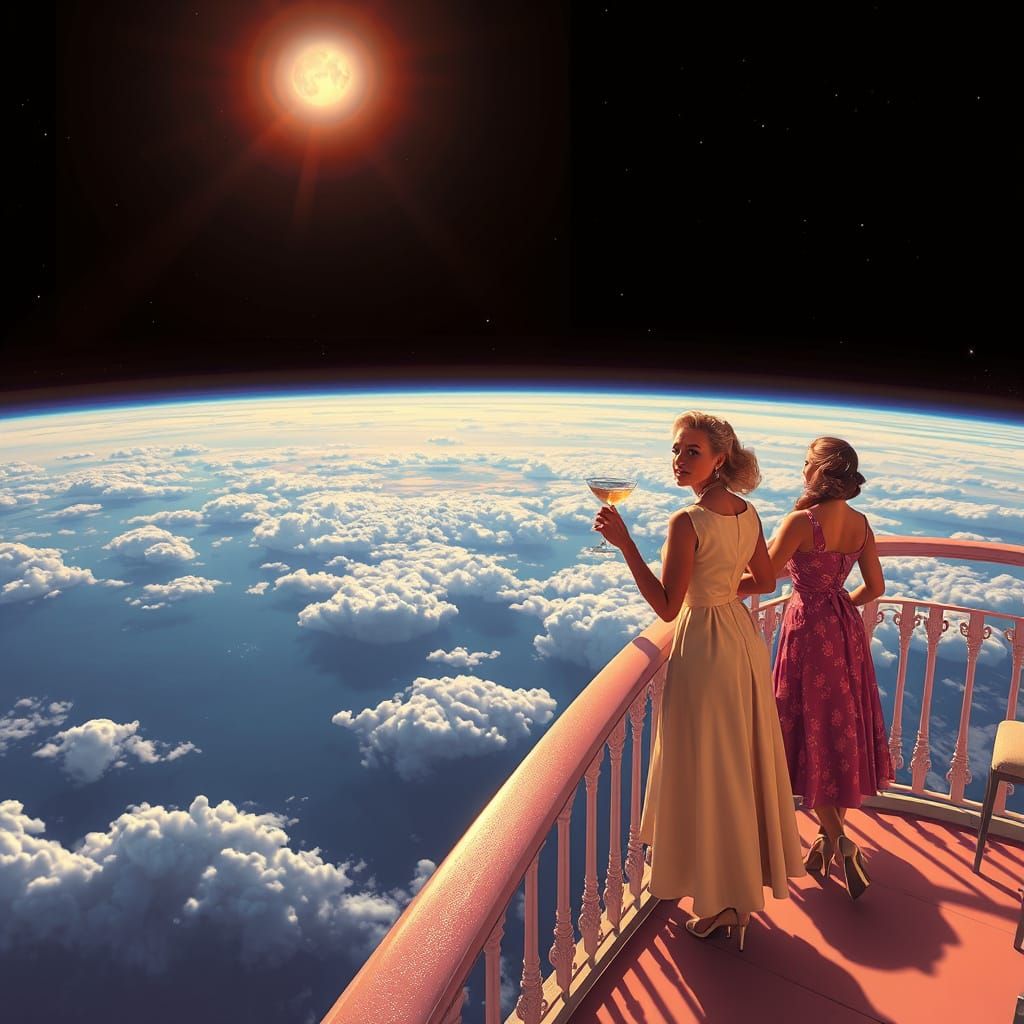 Retro Sci-Fi: Women's Martini Hour in Earth's Atmosphere