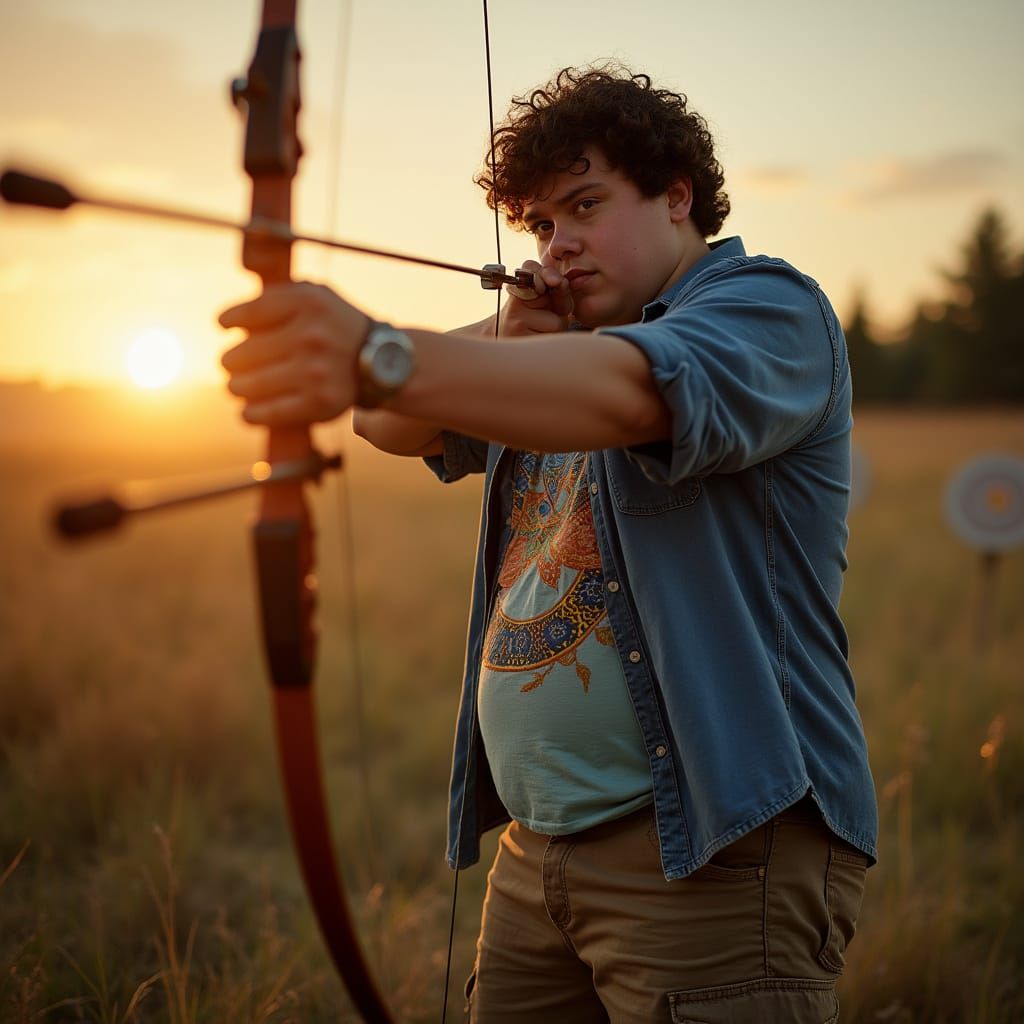Hyperrealistic Portrait of Young Man Fixing Archery Targets