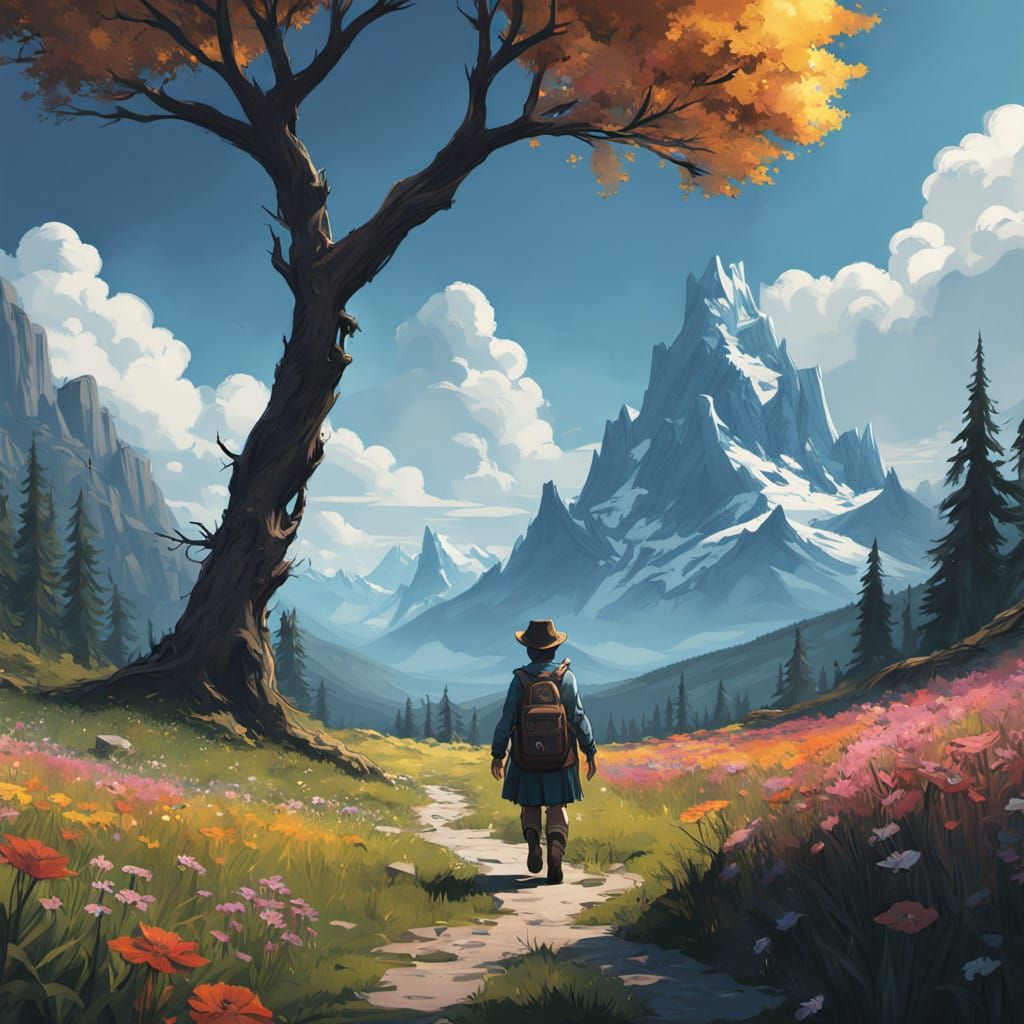 A Young Toddler Dances in a Vibrant Alpine Meadow with Tradi...