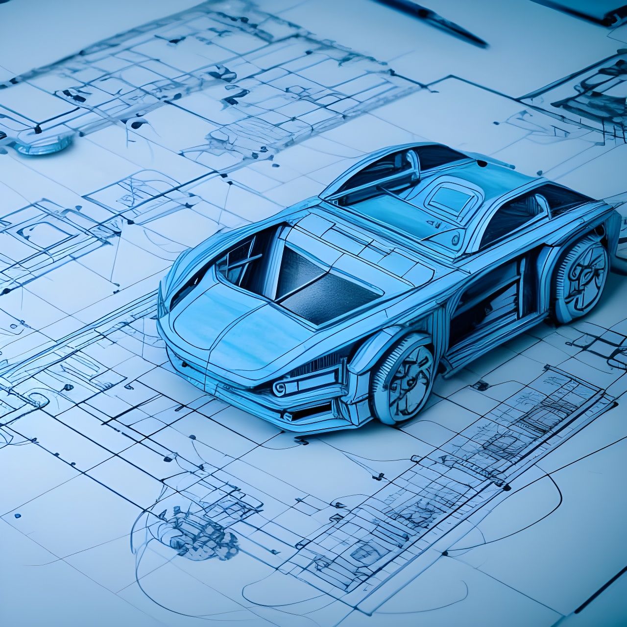 Futuristic Car Blueprint Diagram
