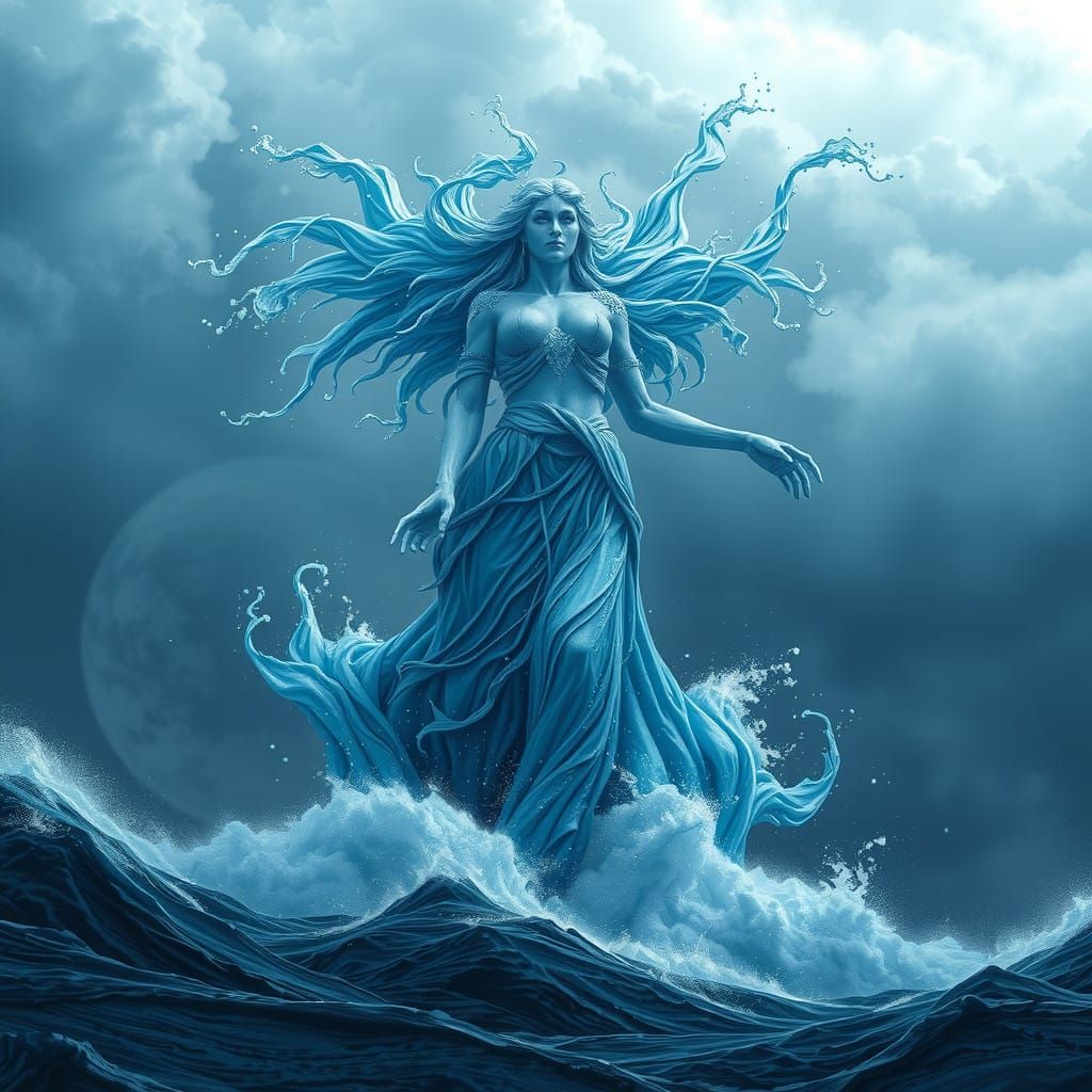 Majestic Sea Goddess Emerging Through Stormy Waves