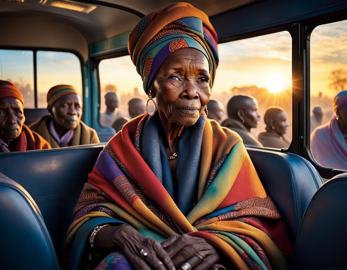 Elderly African Woman Commuting at Dawn