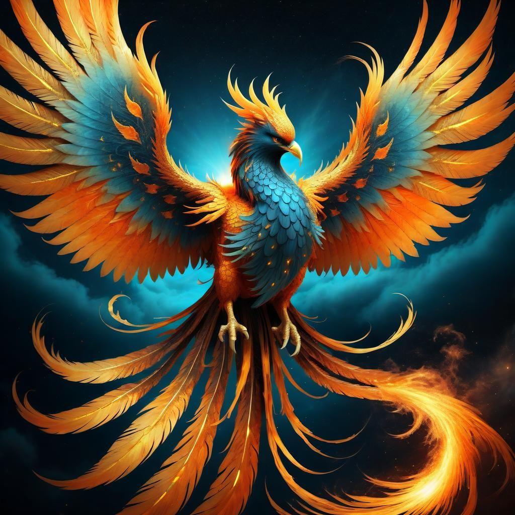 Majestic Phoenix in Energy-Filled Illustration Style
