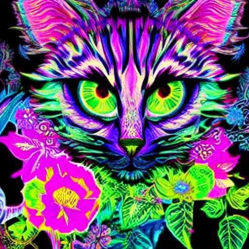 Psychedelic Cheshire Cat Blacklight Poster Art