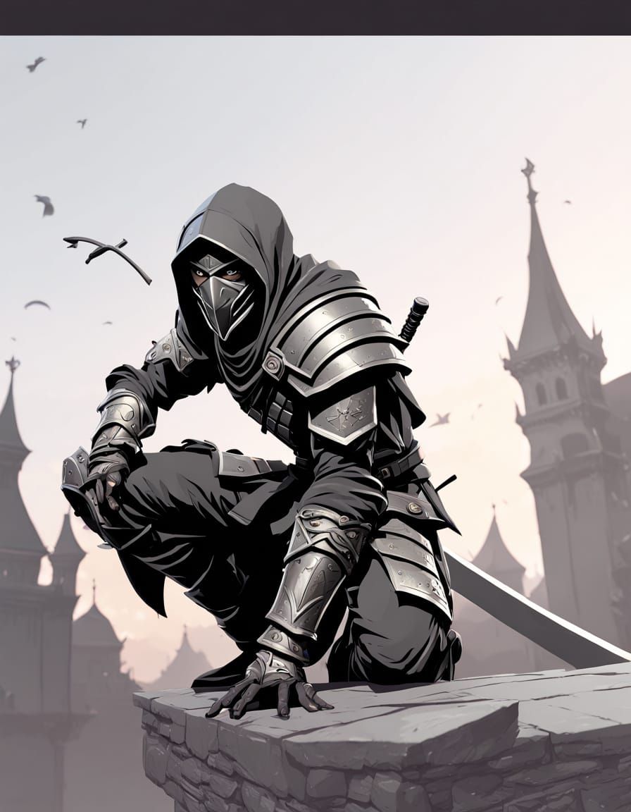 Epic High Elf Ninja Assassin on Moonlit Rooftops in Dark Fan...