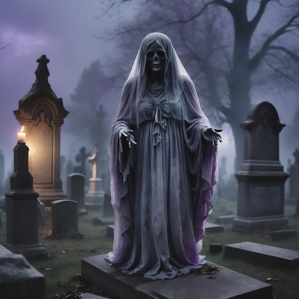 Eerie Spectral Spirit in Haunted Cemetery: Surreal Horror