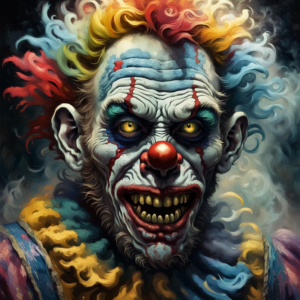 Zombie Monkey Clown in Van Gogh-Inspired Portrait