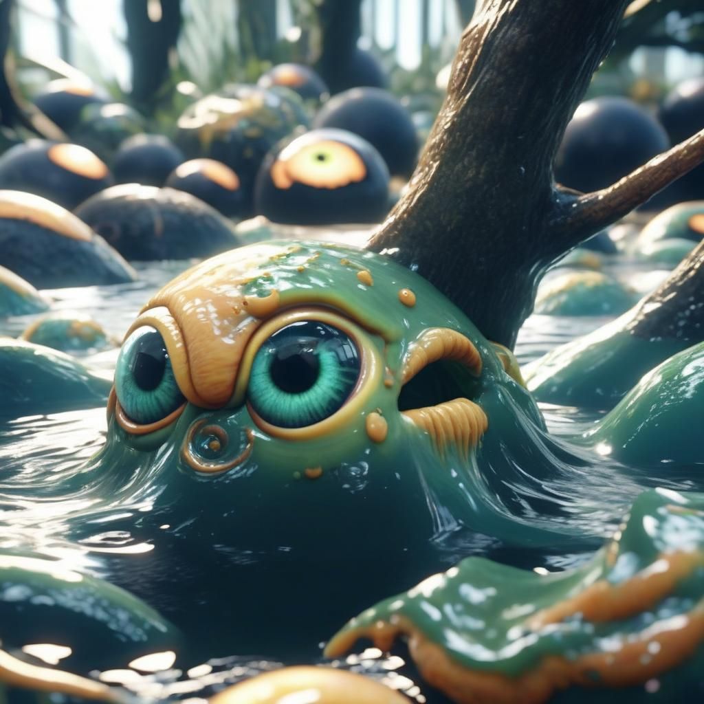Surreal Eyeball Scene with Ray Tracing Effects
