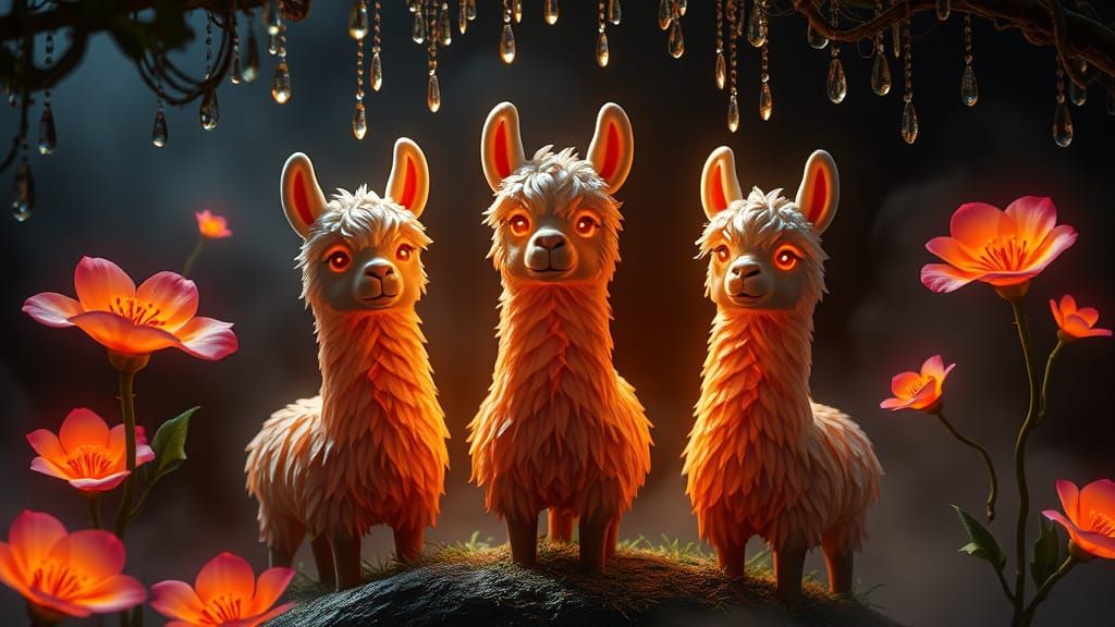 Cute Llama Topiaries with Bioluminescent Flowers