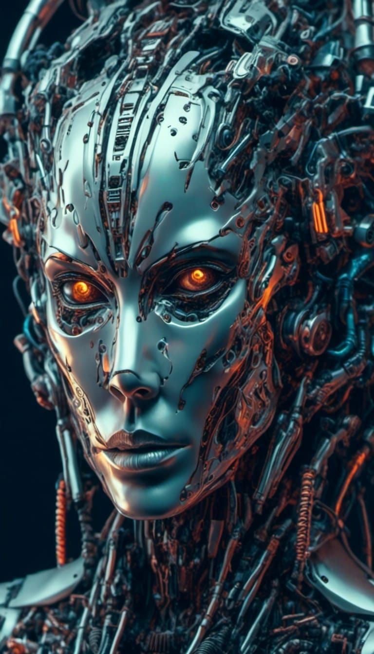 Double-Headed Android in Cyberpunk Style