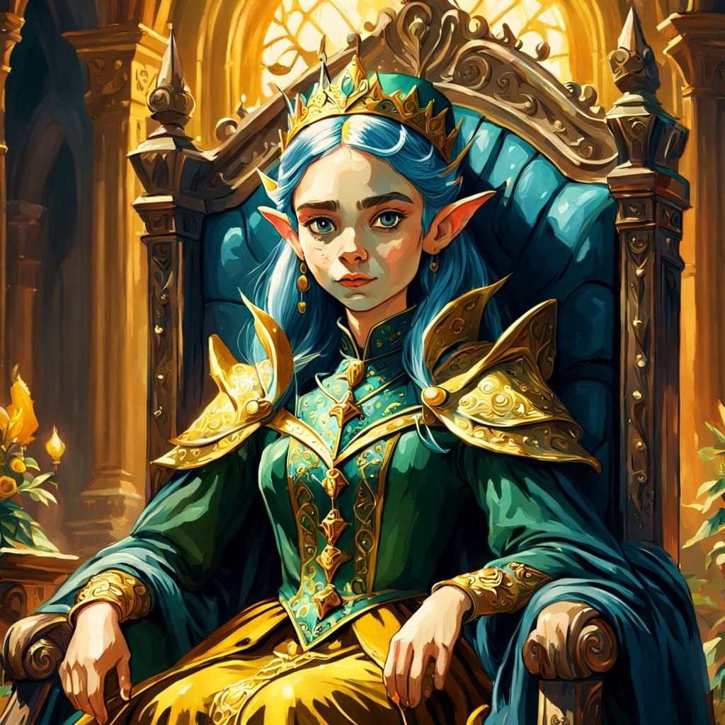 Ethereal Victorian Elf Princess in Gouache Style Watercolor