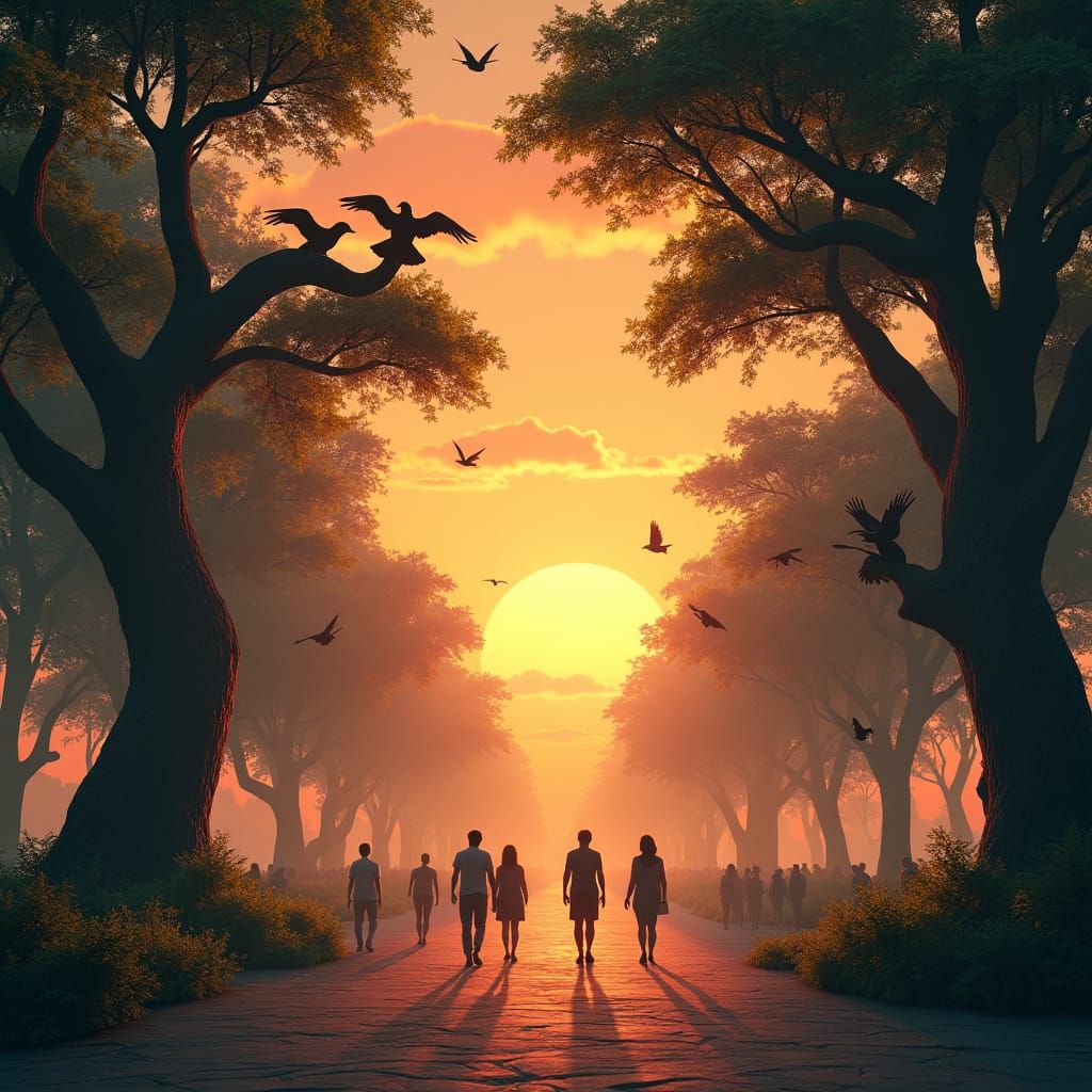Sunset Park Scene in Fantasy Concept Art Style