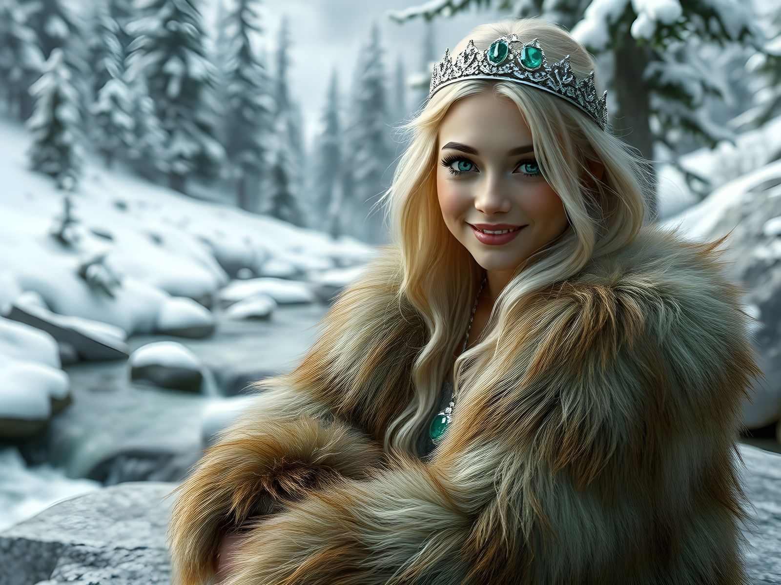 Ice Princess in Winter Landscape: Oil Painting