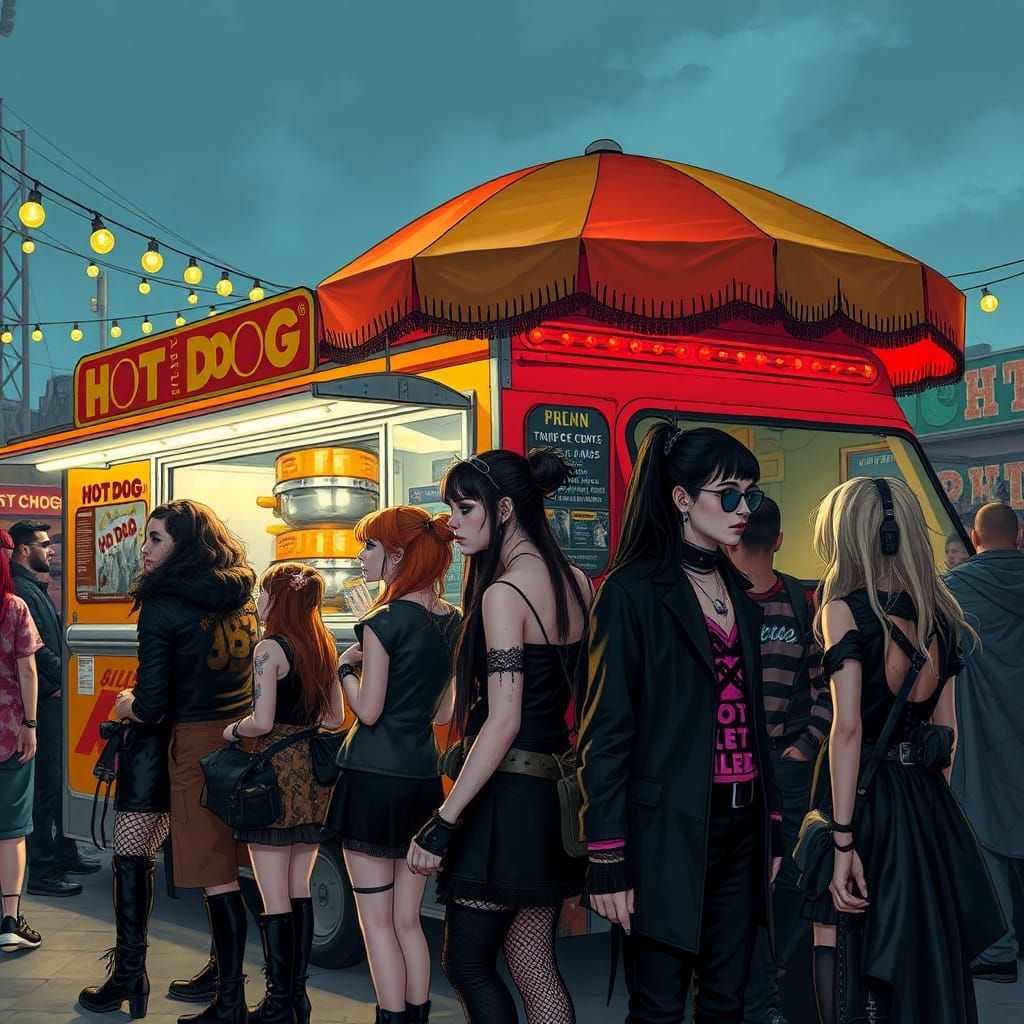 Gothic and Punk Fans Enjoy Concert Street Food