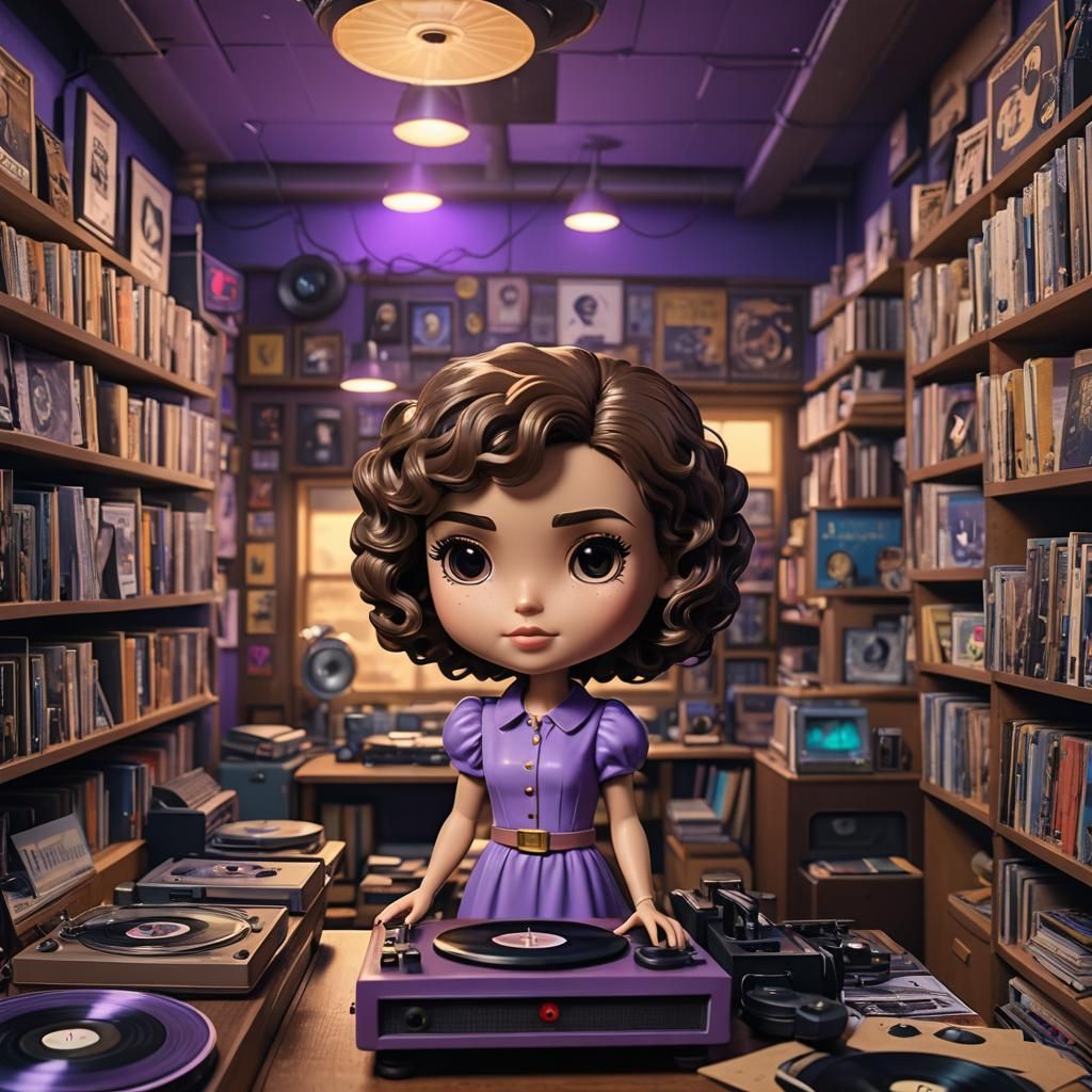 Funko Pop Girl in Record Store: Digital Art