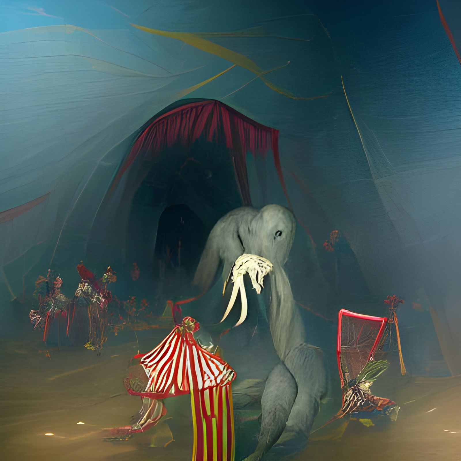 Creepy Circus Elephant in Horror Style
