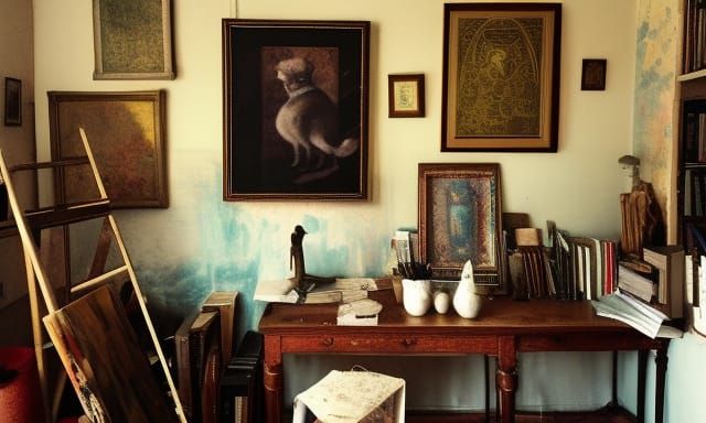 Renaissance Artist's Studio with Cat