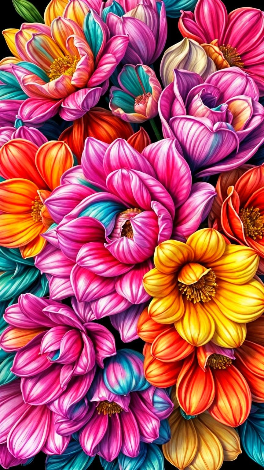 Rainbow Candy Floral Arrangement in Digital Illustration Sty...