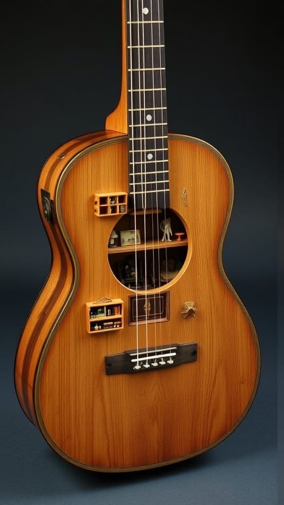 Miniature Diorama Inside Vintage Acoustic Guitar