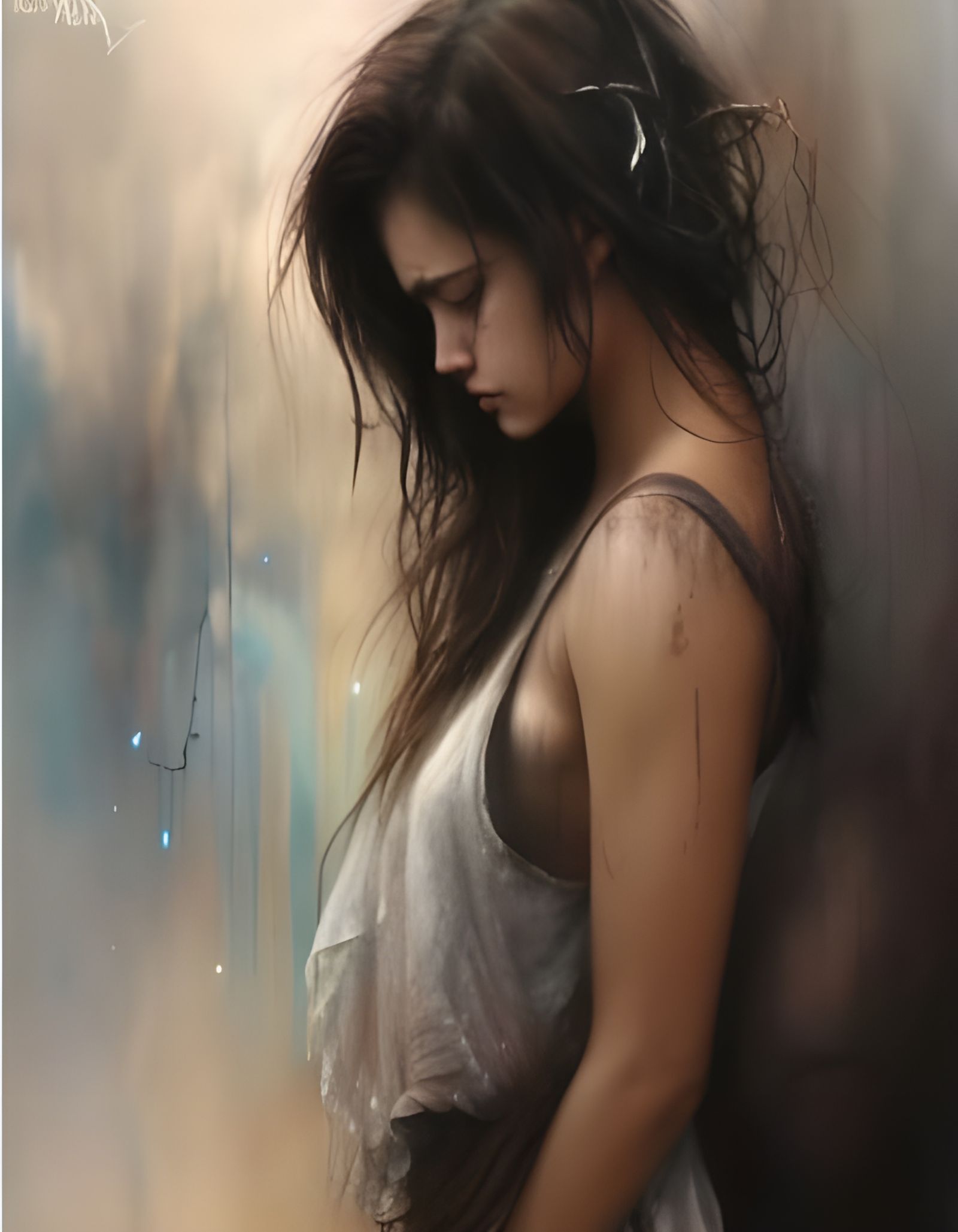 Depressed Girl Crying: Ornate Hyperrealistic Render