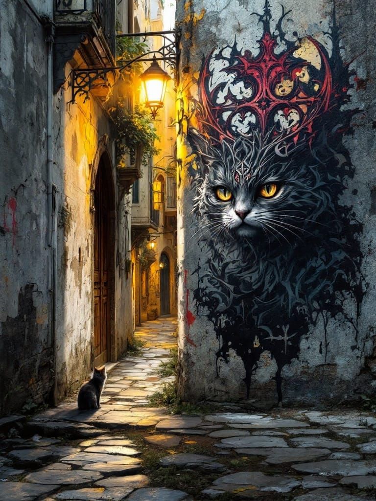 3D Graffiti Art: Gothic Alley and Startled Cat