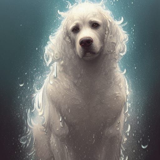 So much fur plus rain equals a walking wet ball of fur