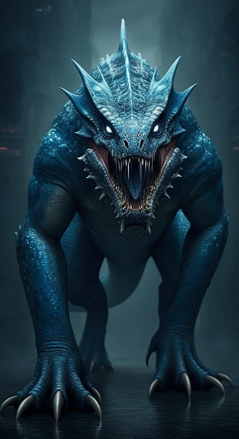 Cyberpunk Ice Abomination Emerges from Shadow