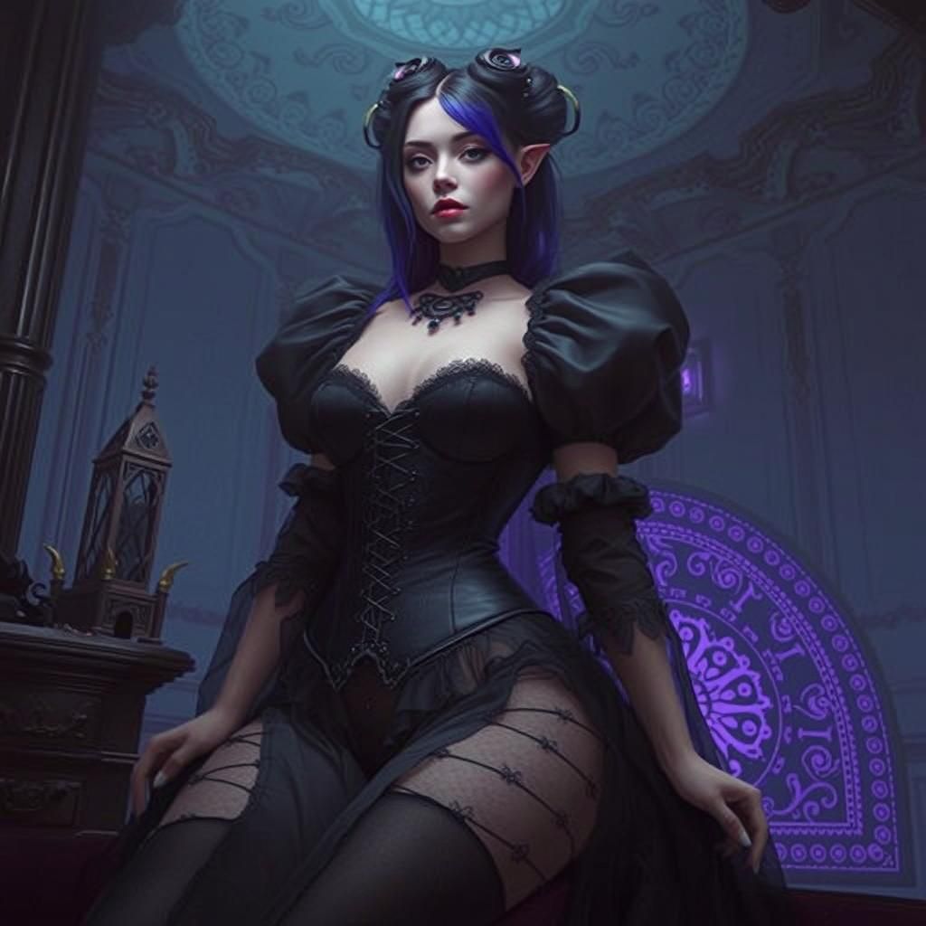 Steampunk Wednesday Addams in Ethereal Neon Glow