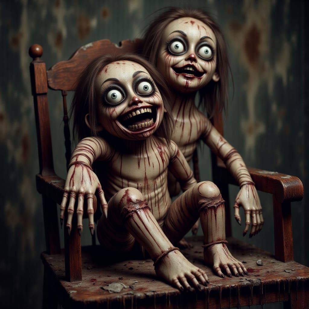 Disturbing Ventriloquist Dummy in a Haunting Gothic Scene