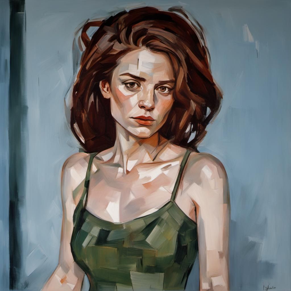 Melancholic Female Portrait in Cubist Style