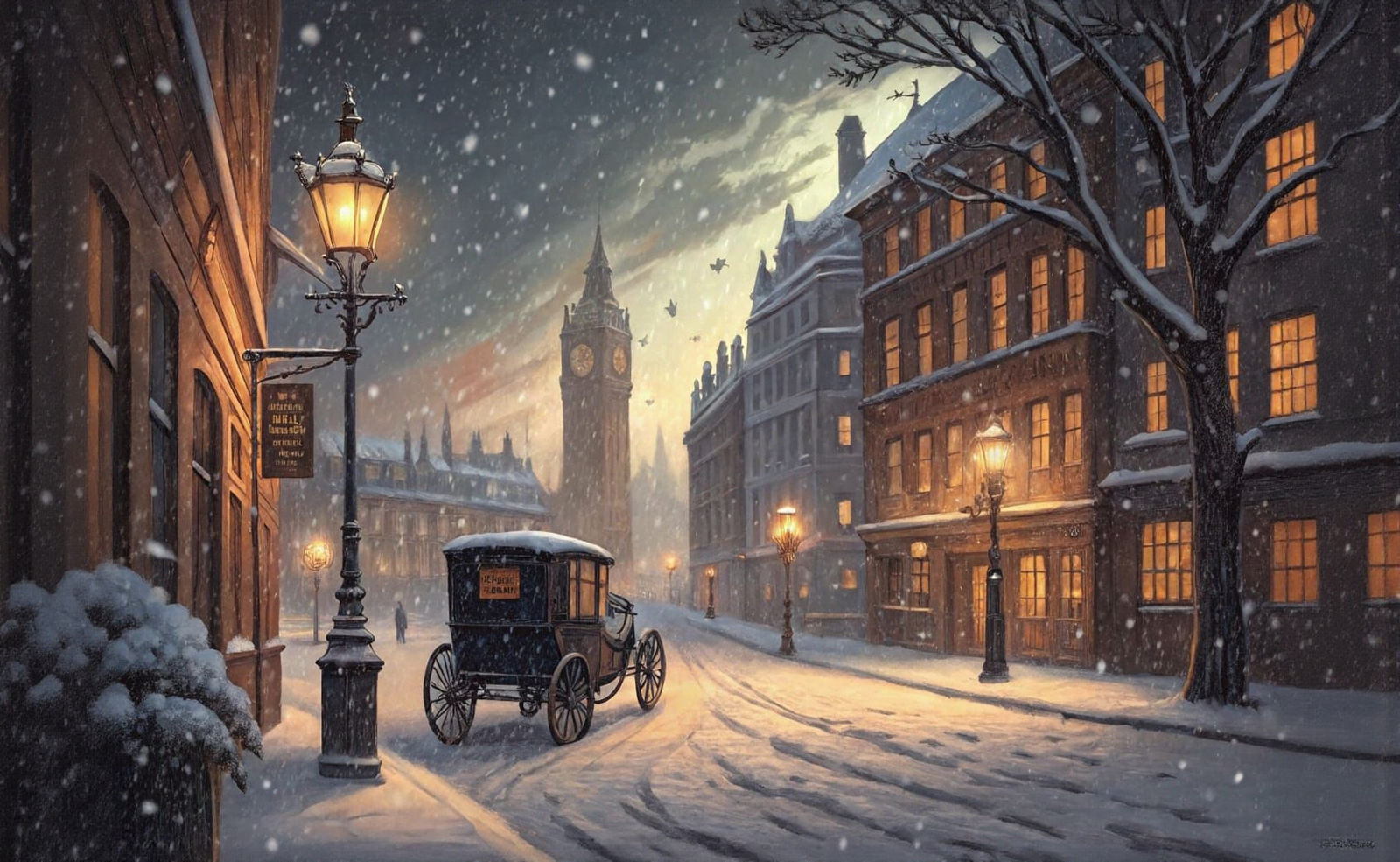 Victorian London Winter Scene at Night