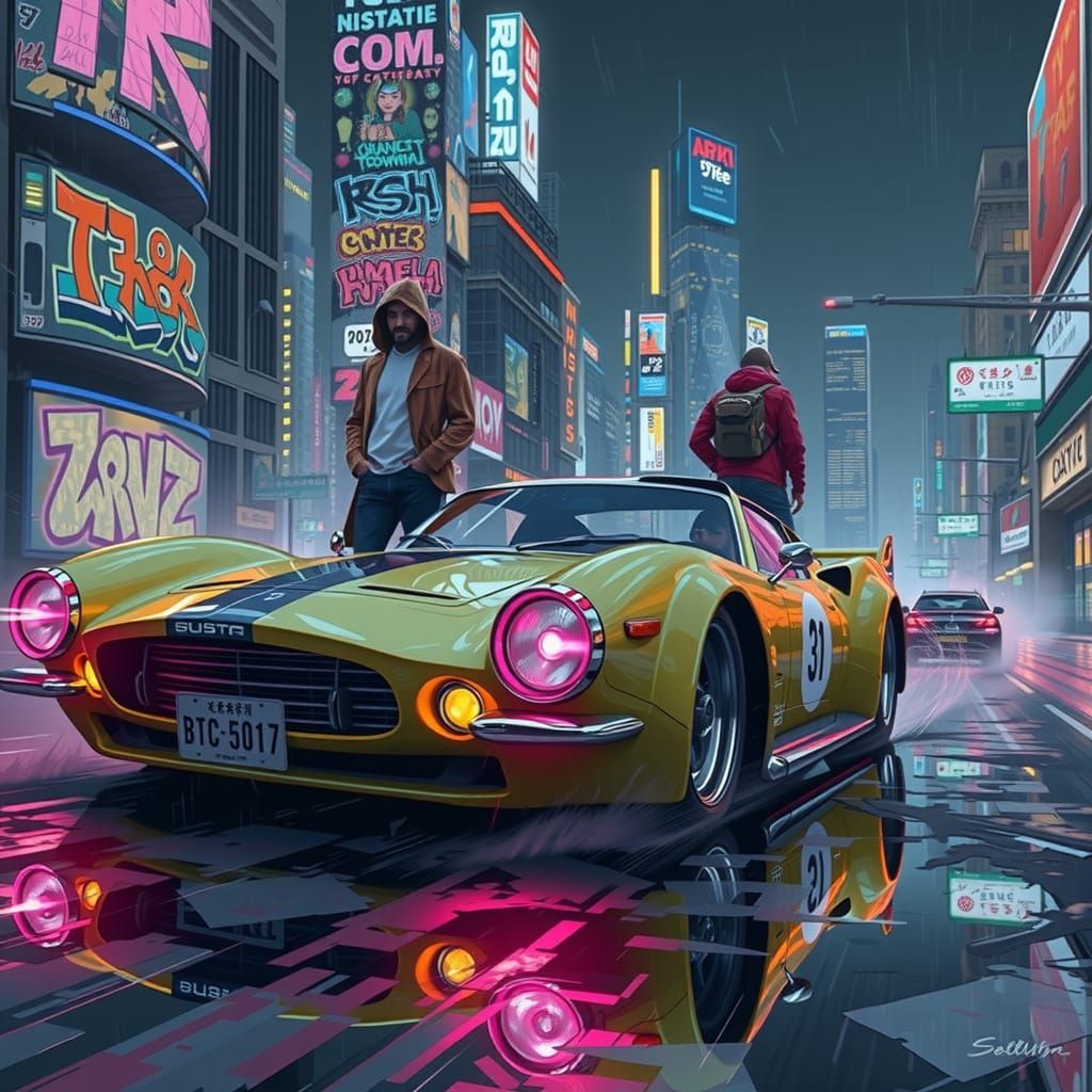 High-Speed Cityscape at Dusk, in a Futuristic Industrial Sty...