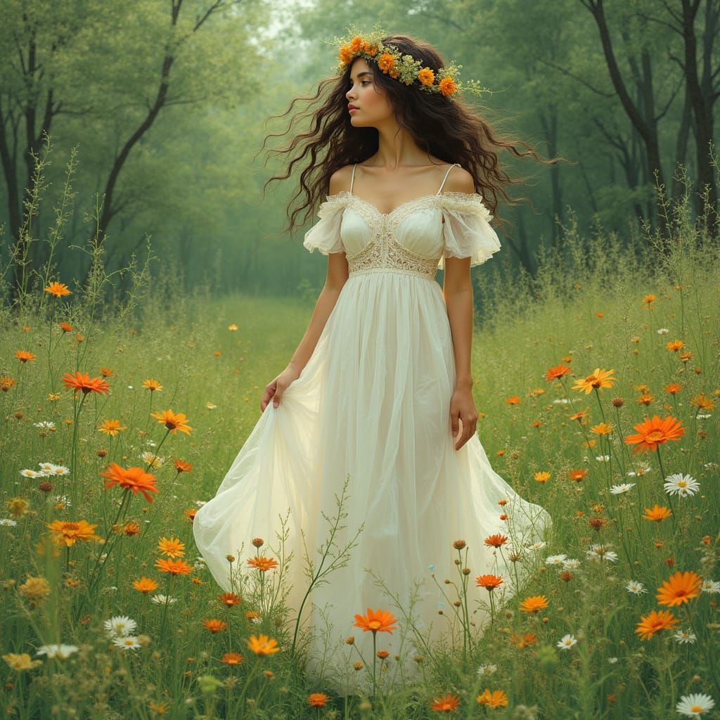 Émaye in Meadow, Art Nouveau Style